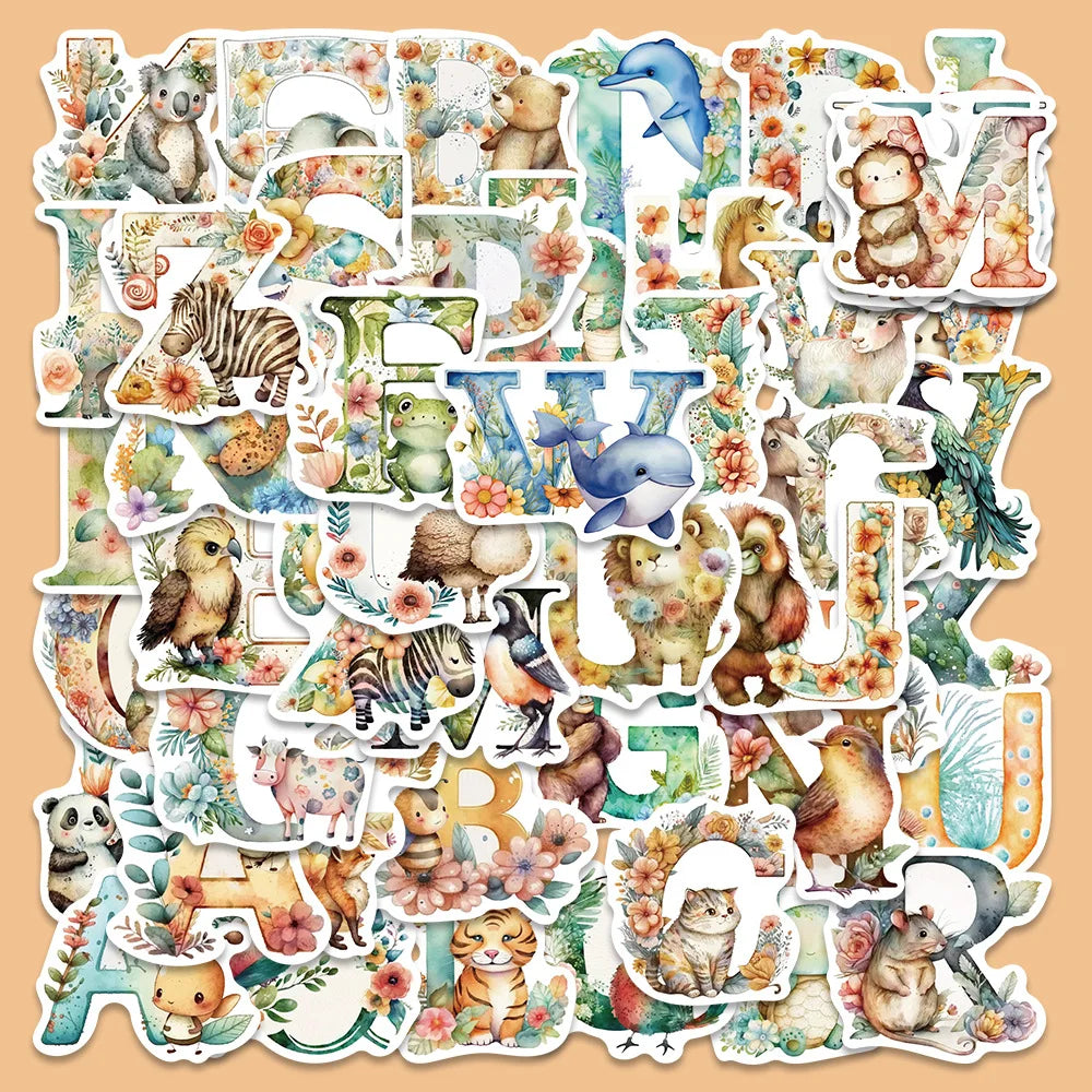 52pcs Cute Animal Cartoon Graffiti Stickers for Helmet, Desktop, Wall Decoration