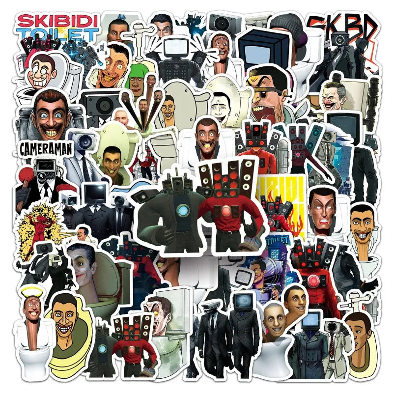 60pcs Skibidi Toilet Stickers for Suitcase, Water Cup, Phone, Laptop, Car, Scooter, Refrigerator