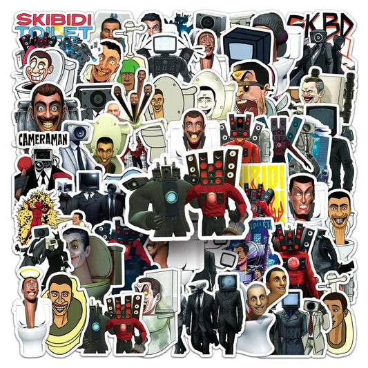 60pcs Skibidi Toilet Stickers for Suitcase, Water Cup, Phone, Laptop, Car, Scooter, Refrigerator