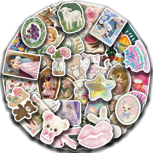 50 Retro Aesthetic Waterproof Stickers for Laptop & Scrapbooking