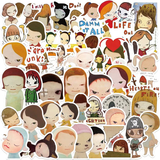 Yoshitomo Nara Art Stickers 50pcs for Laptop, Phone, Car, Scooter, Suitcase, Water Bottle, Stationery, Fridge