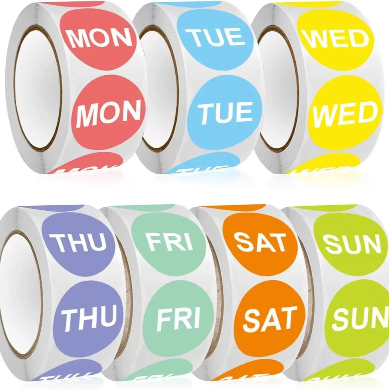 500Pcs/1 Rolls 2.5cm Packaging Weekly Stickers English Color Date From Monday to Sunday Stationery Sticker