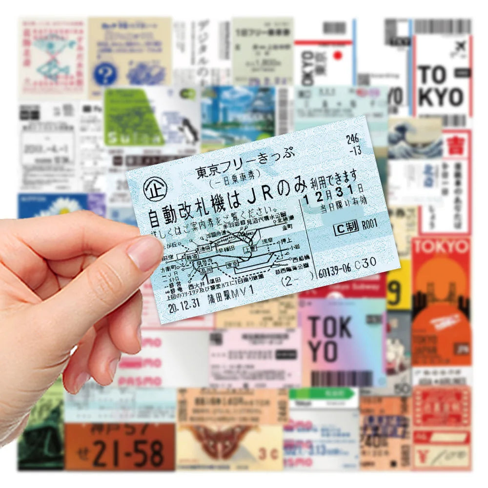 10/30/60PCS Japanese Tickets Tokyo Travel Stickers Decals For Suitcase Phone Notebook Fridge Motorcycle Funny DIY Sticker Gift