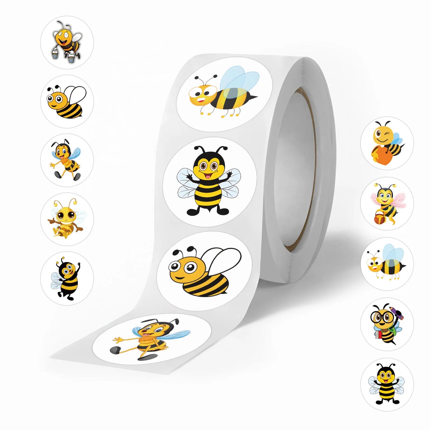 100-500pcs Cartoon Bee Stickers Cute Decals DIY Skateboard Phone Bike Fridge Hand Account Reward Sealing Label Sticker