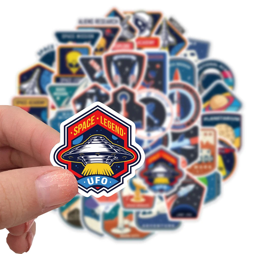 10/30/52PCS Outer Space Astronaut Cartoon Stickers Cute Airplane UFO Decals Kids Toy DIY Bike Phone Scrapbook Helmet Decoration
