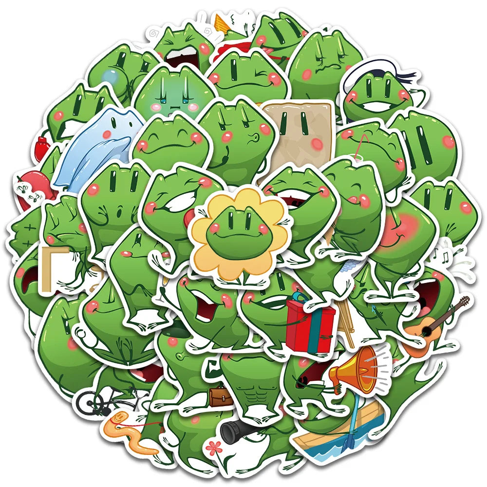 44pcs Funny Cute Cartoon Frogs Stickers Kids Toy Vinyl Waterproof Graffiti For Laptop Guitar Phone Skateboard Decals