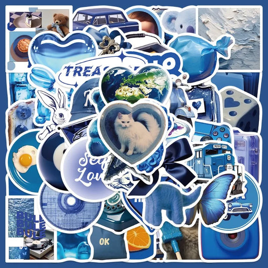 50pcs Cartoon Blue Love Graffiti Stickers for Helmet, Wall, DIY Decoration Wholesale