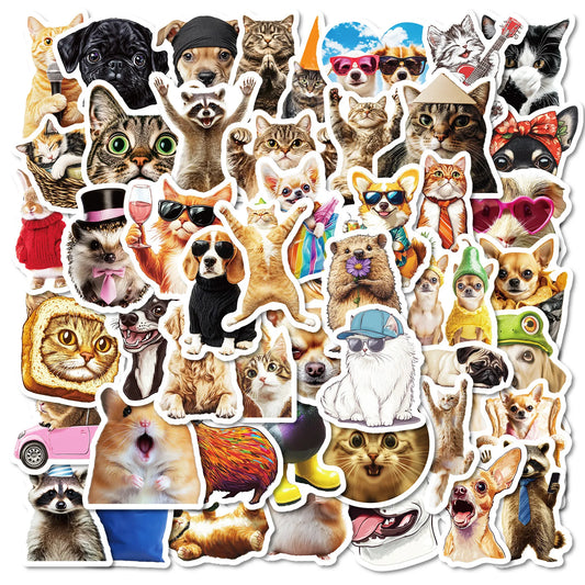 50Pcs Cute Pet Cartoon Stickers for Helmet, Wall, DIY Decoration