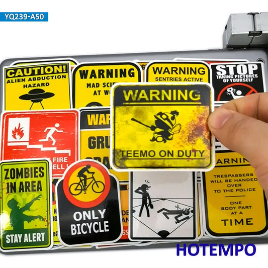 50Pieces Traffic Warning Sign Spoof Funny Stickers for DIY Phone Luggage Scrapbook Skateboard Bike Motorcycle Car Laptop Sticker