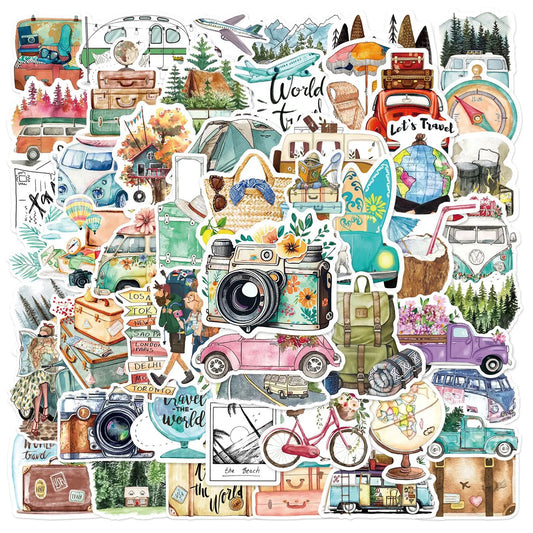 50pcs Cartoon Travel Graffiti Stickers for Helmet, Wall, DIY Decoration