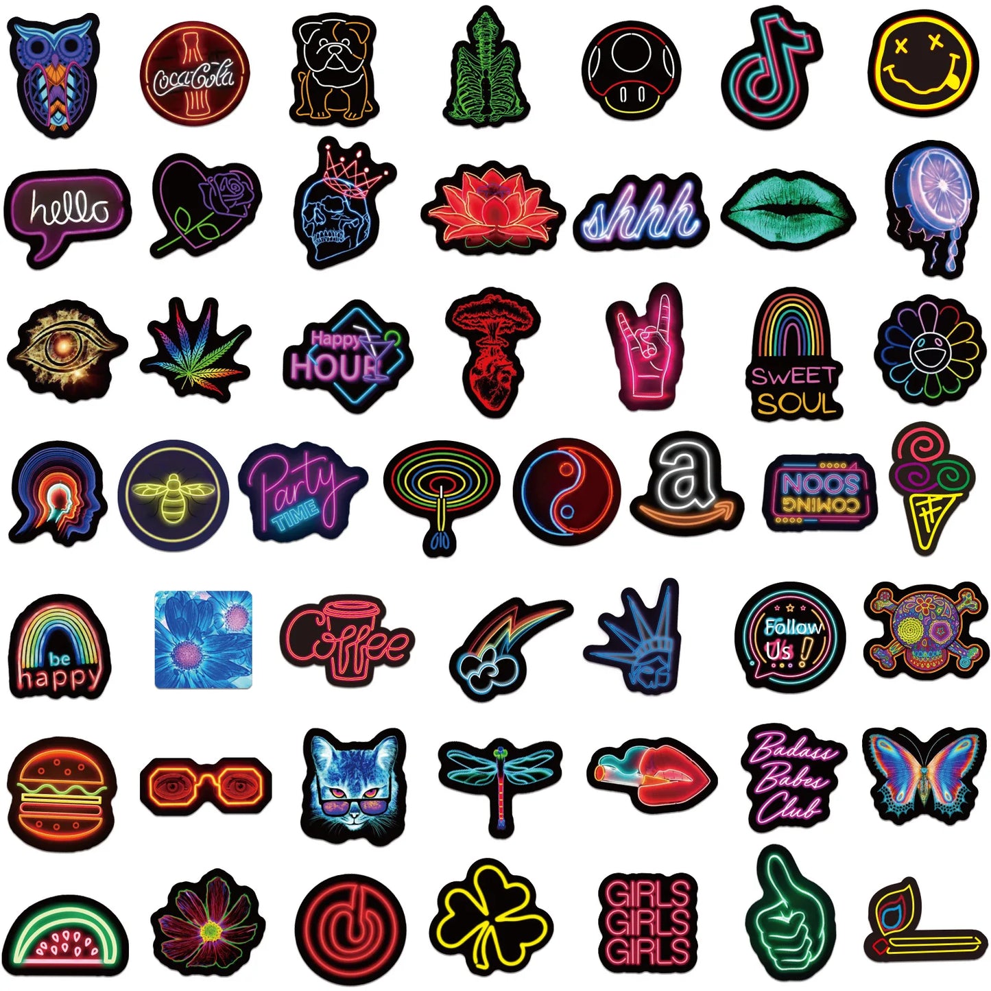 50Pcs Personalized Neon Series Graffiti Stickers Suitable for Laptop Helmets Desktop Decoration DIY Stickers Wholesale