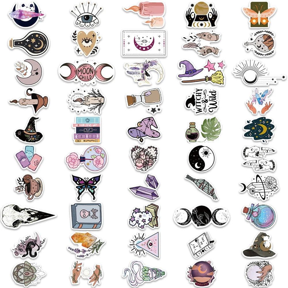 10/30/50/100pcs Boho Magic Witch Crystal Aesthetic Stickers Notebook Laptop Skateboard Car Luggage Decoration Sticker Kids Toy