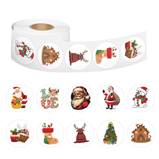 100-500pcs Merry Christmas Stickers Round Christmas Gift Box Decor Seal Sticker Cute Santa Party Decor Stationery Sticker