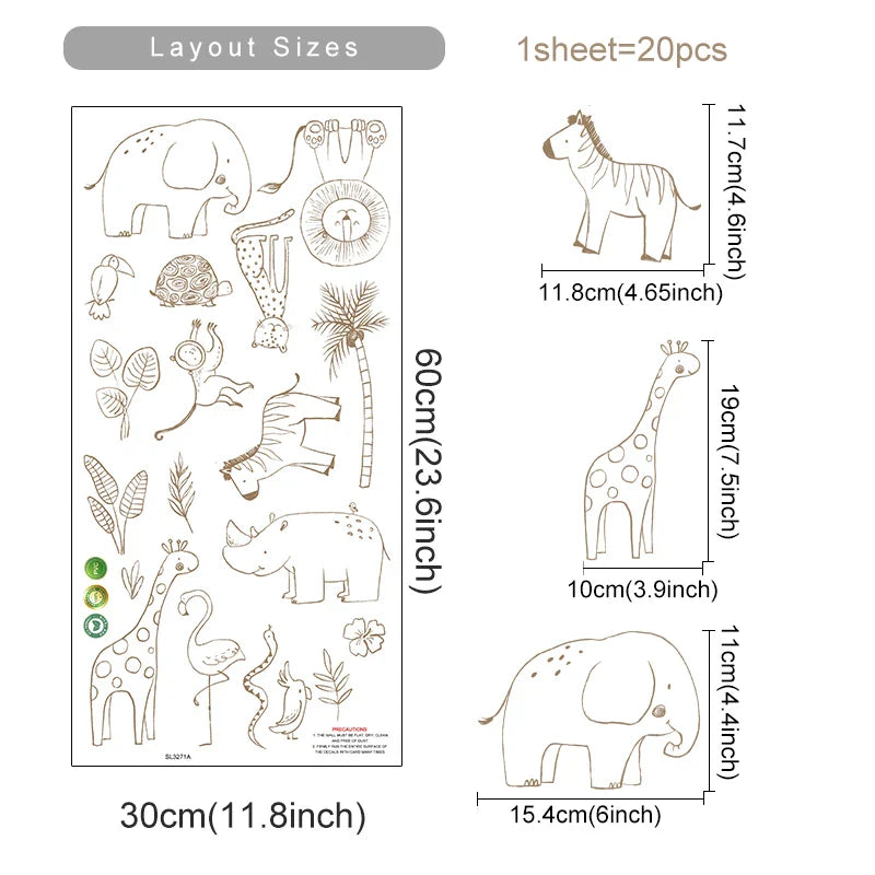 Boho Animal Wall Stickers: Elephant & Giraffe Nursery Decals