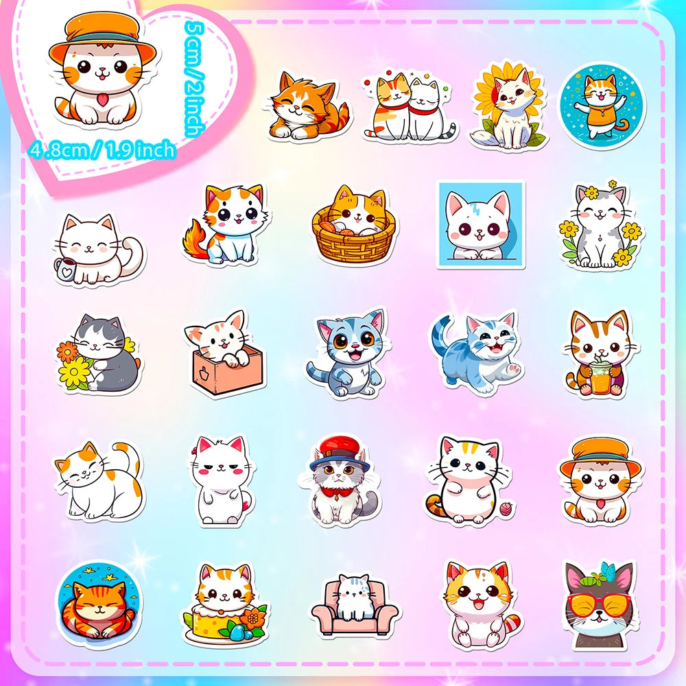 10/30/50PCS Cute Cats Cartoon Stickers Toys Funny Animal Decals Decoration DIY Notebook Phone Car Bike Waterproof Kids Sticker