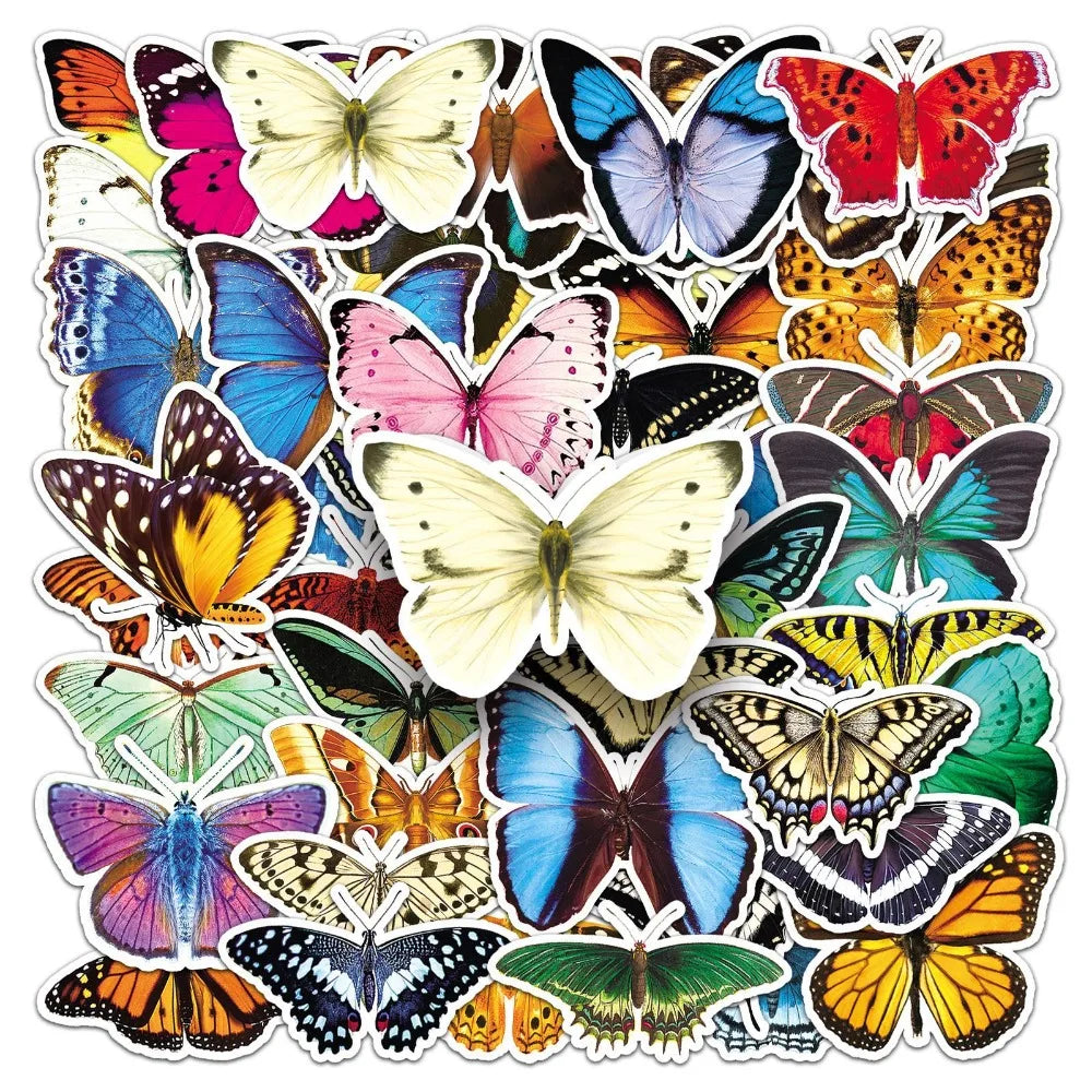 10/50Pcs Natural Creature Colorful Butterfly Stickers for Kids Toy Insect Stickers Suitcase Refrigerator Luggage Phone Case