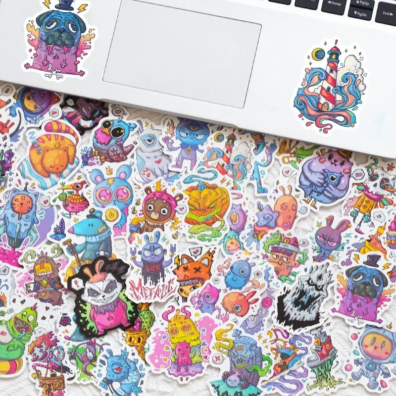 10/25/50pcs Funny Fantasy Weird Cartoon Cute Monster Psychedelic Waterproof Graffiti Sticker DIY Decal