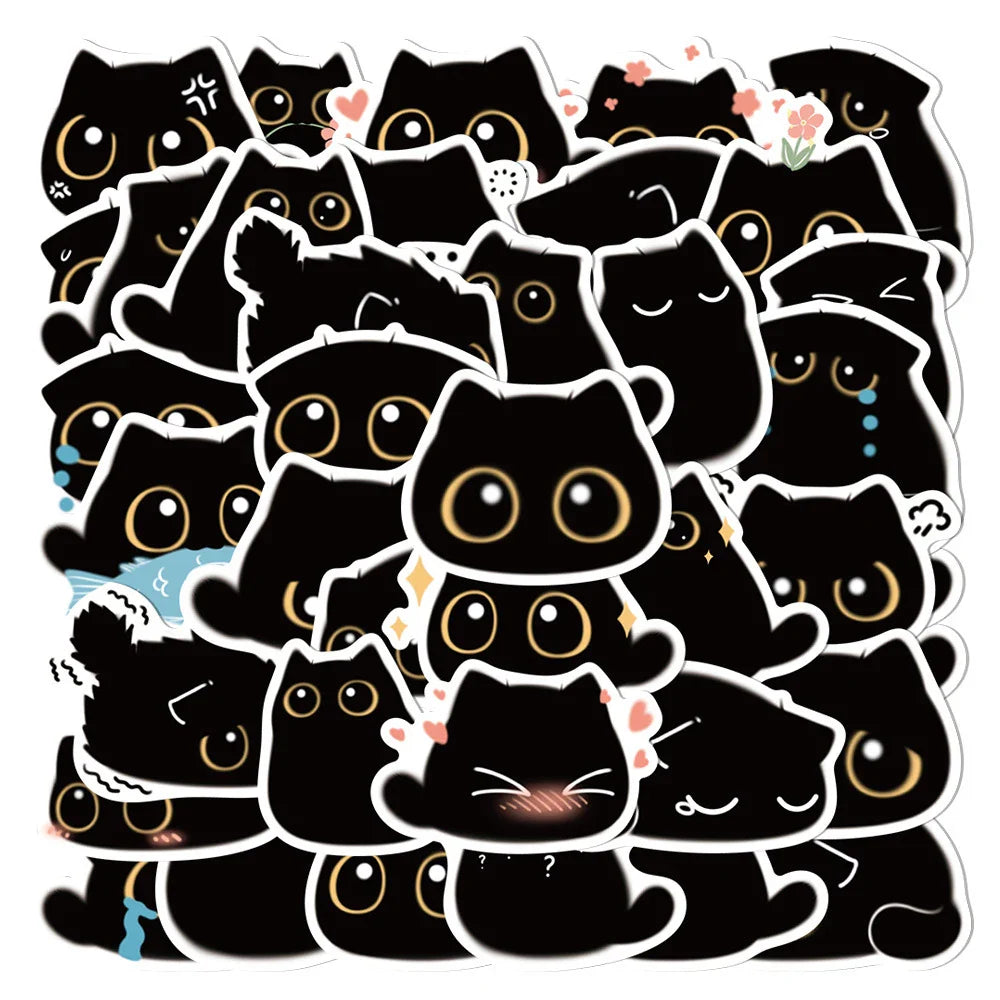 Black Cat Stickers Decals Waterproof for Phone Laptop Luggage Guitar Scrapbook Toy