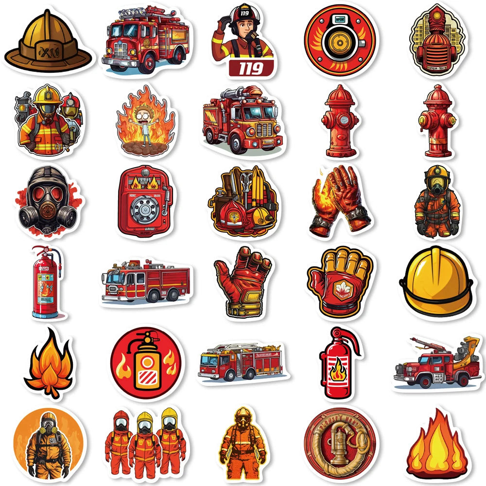 10/30/61pcs Fire Hero Firefighter Stickers Fireman Decal Laptop Suitcase Motorcycle Car Phone Decoration Sticker Kid Classic Toy