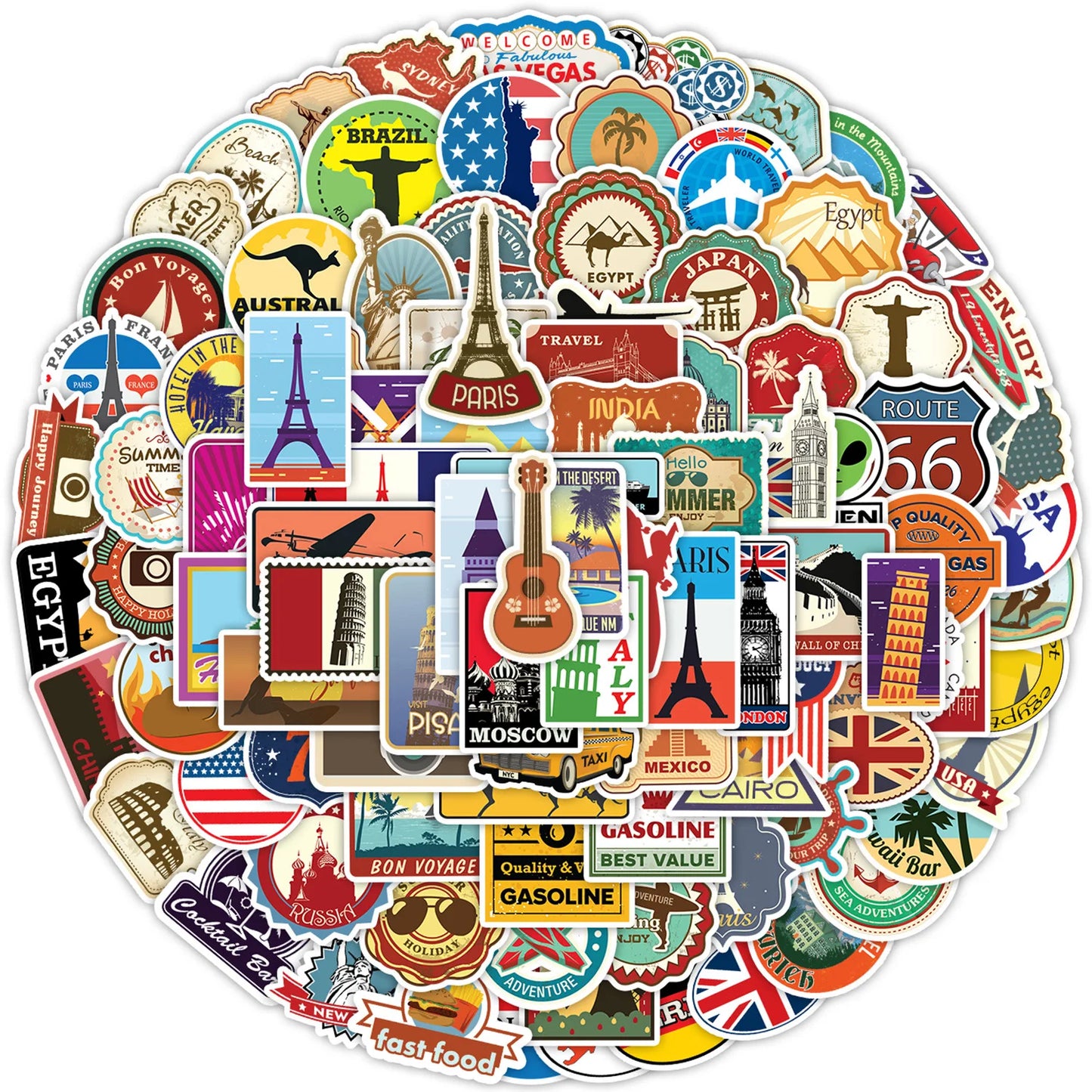 World Landmark Stickers for DIY Phone, Helmet, Luggage, Laptop, Guitar (10/50/100pcs)