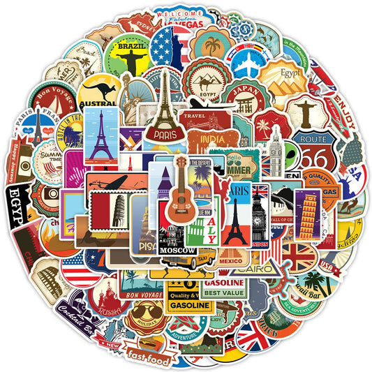 World Landmark Stickers for DIY Phone, Helmet, Luggage, Laptop, Guitar (10/50/100pcs)