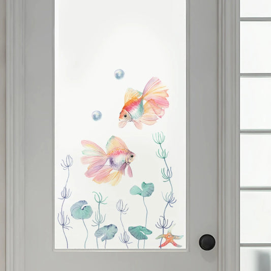 Goldfish Aquatic Weeds Wall Stickers Kids Room Bathroom Decor Self-adhesive Wallpaper