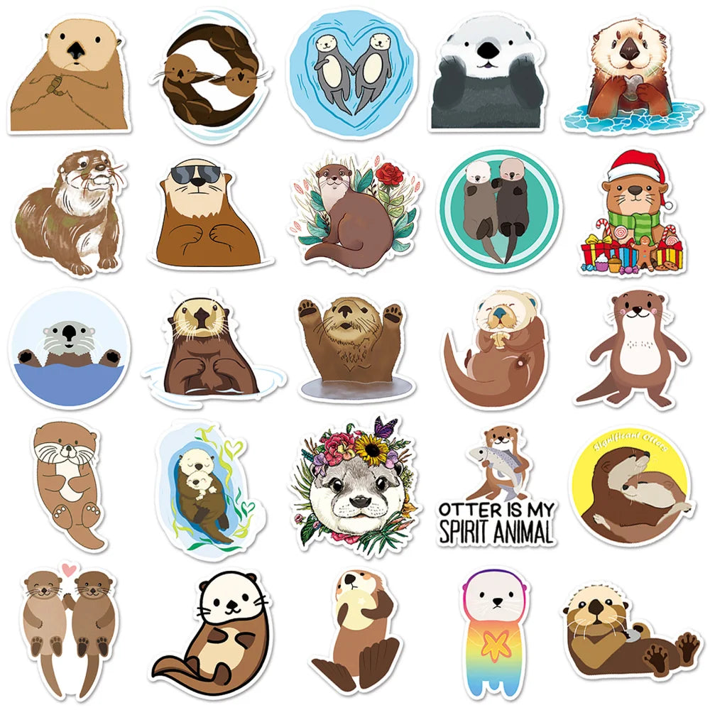 10/50Pcs Cute Animal Otter Masking Stickers Scrapbooking Diary Japanese Stationery Paper Deco School Supplies