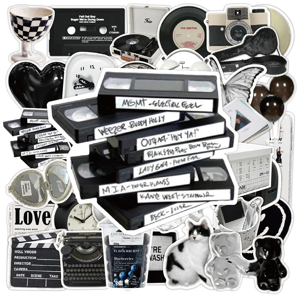 10/30/50pcs Ins Style Black White Simple Cute Stickers Aesthetic Graffiti Decoration Laptop Scrapbook Phone DIY Wall Sticker Toy