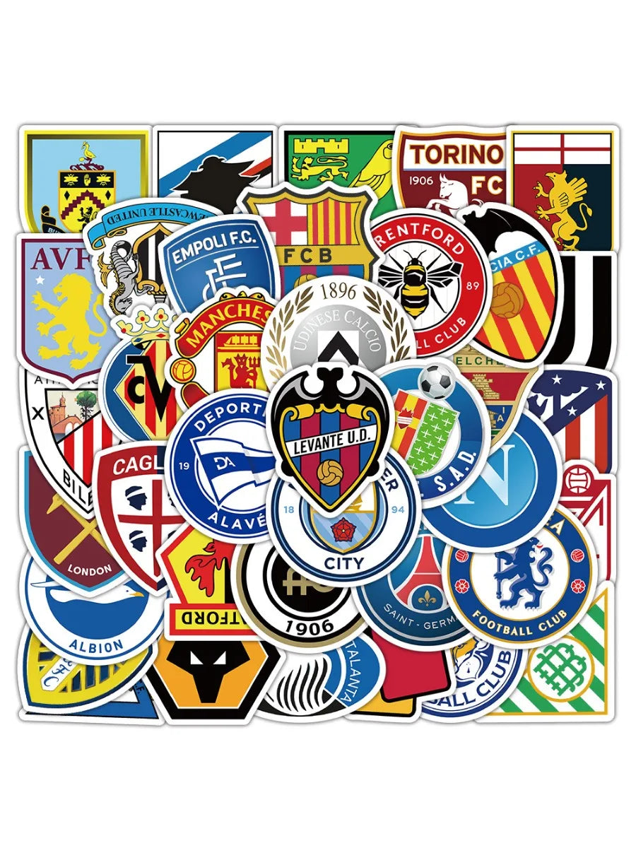 50 football club benchmarking stickers, personalized and creative handbill stickers, mobile phone and skateboard decorations