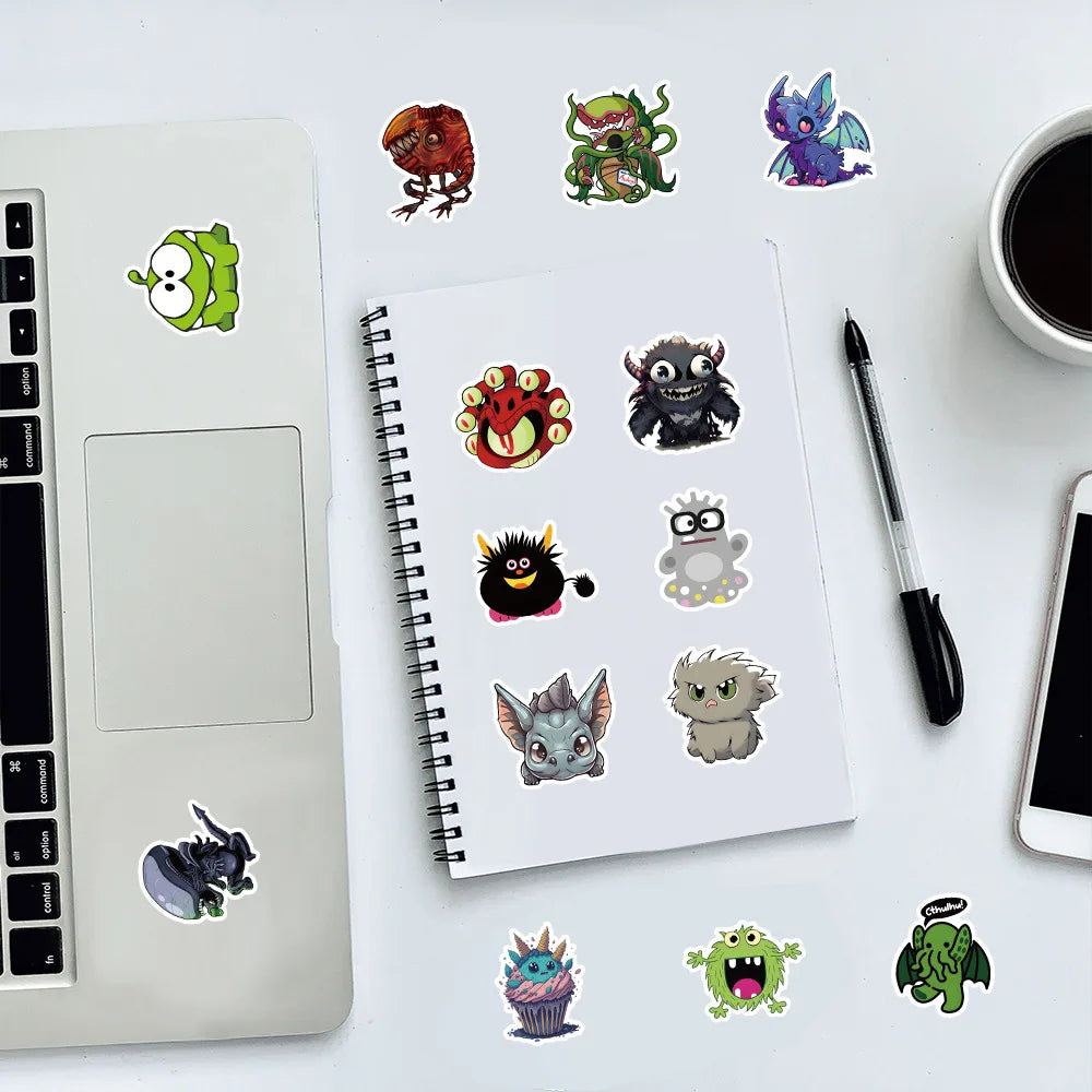 10/30/50PCS Cartoon Monster Stickers Toys DIY Scrapbook Suitcase Phone Laptop Bike Skateboard PVC Waterproof Funny Cute Decals