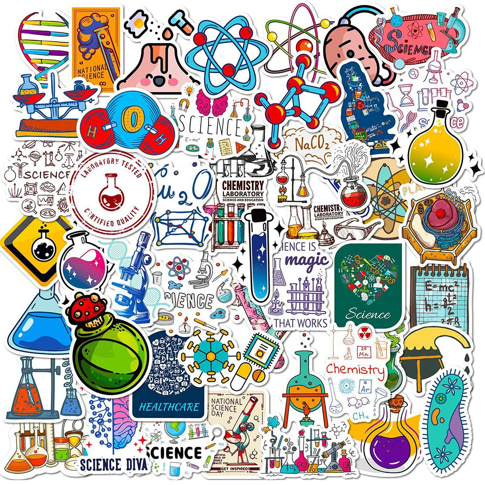 Funny Science Lab Chemistry Stickers - 10/30/50/100pcs for Laptop, Luggage, Motorcycle, Car, Kid Toy
