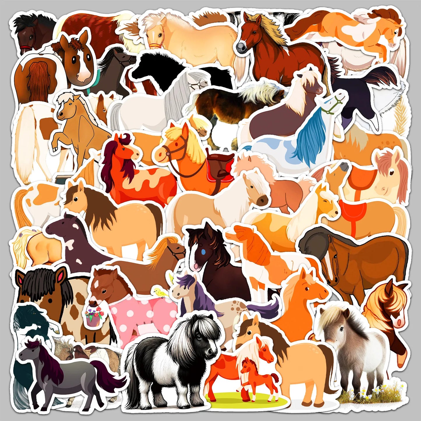 50Pcs Cute Pony Graffiti Stickers for Helmet, Wall, DIY Decoration