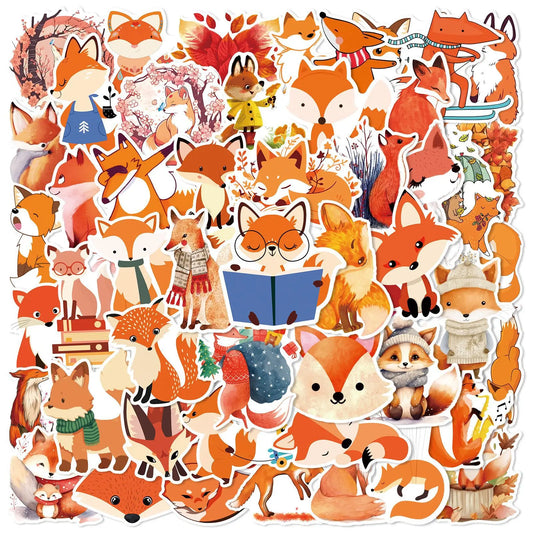 50pcs Cute Fox Graffiti Stickers for Helmet, Wall, DIY Decoration