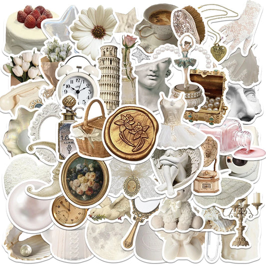50PCS Pearl White Ballet Fairy Girls Cute Aesthetic Waterproof Stickers for Diary, Fridge, Notebook, Phone, Bottle