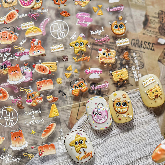 Cute Food Nail Art Stickers: Dogs, Cookies, Cheese, Croissants