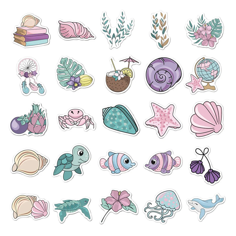 10/30/50PCS Cute Mermaid Animal Sticker Kid Toy Funny Aquatic Creatures DIY Phone Luggage Laptop Notebook Cartoon Sticker Decals