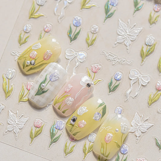 Lace Bowknot Tulip Butterfly Nail Art Stickers