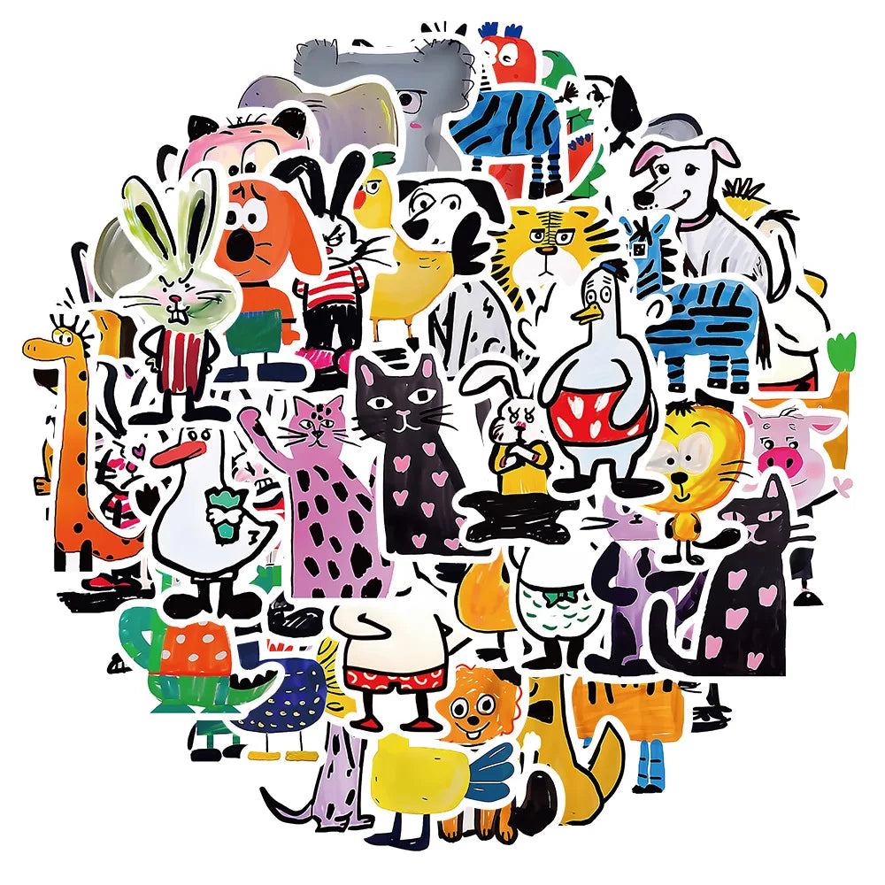 Cartoon Animal Stickers 10/30/50Pcs for Laptop, Snowboard, Luggage, Car, Fridge, DIY Vinyl