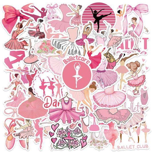50pcs Cute Cartoon Pink Ballet Girls Dancer Stickers For Laptop Water Bottle Luggage Notebook Phone Waterproof Vinyl Decals
