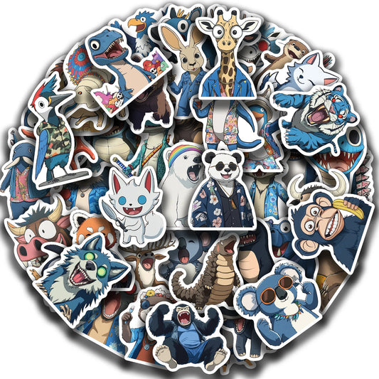50pcs Animal Stickers: Wolf, Dog, Bear, Bull - Waterproof Decals