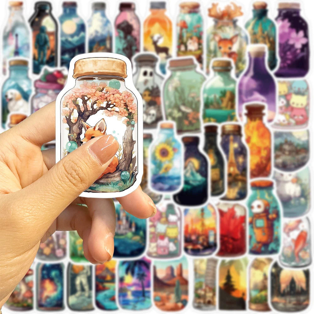10/30/50PCS INS Style Bottle World Cartoon Stickers Aesthetic Decal Luggage Skateboard Cute Graffiti Girl Gradient Sticker Toys