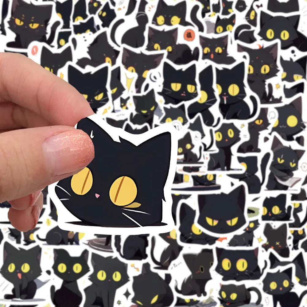 10/30/50/100PCS Cute Cartoon Black Cats Stickers Funny Animals Decals Decoration For Laptop Fridge Phone Stationery Bike Kid Toy