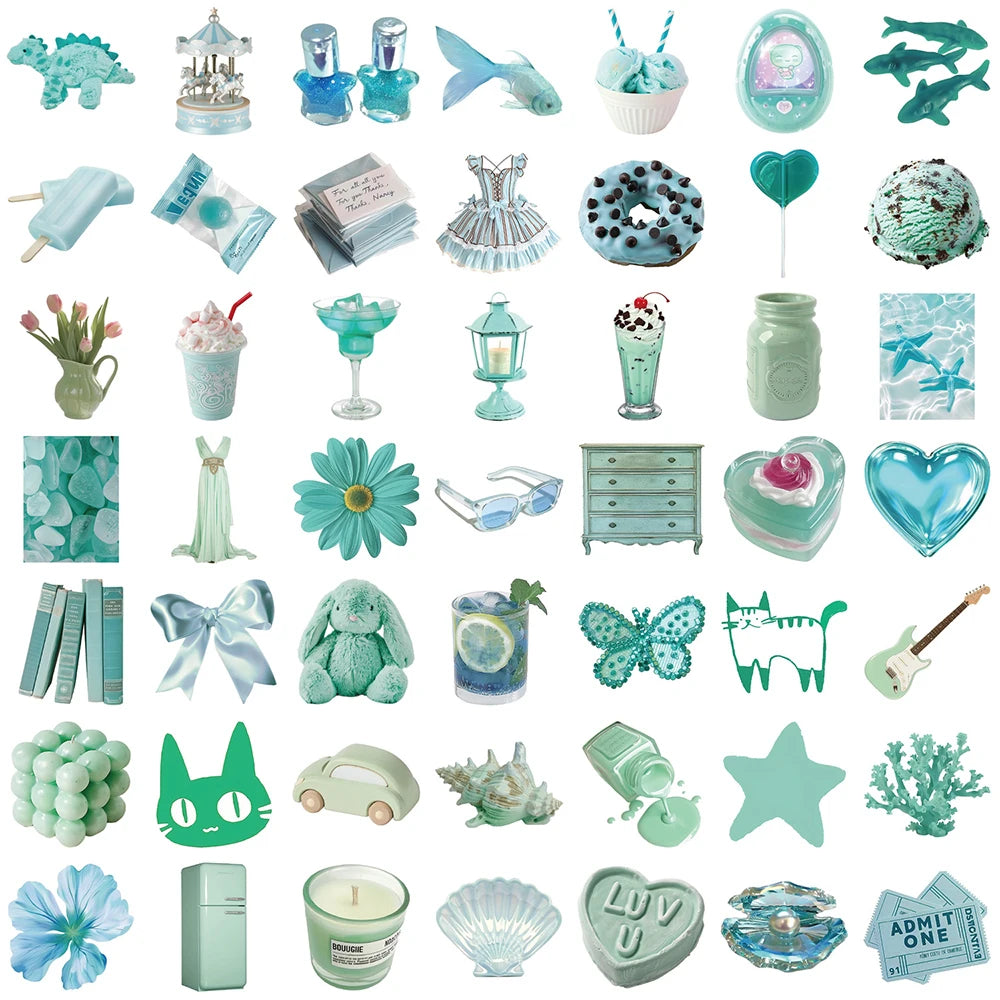 10/30/50PCS Cute Mint Green Stickers Ins Style Simple Aesthetic Decals Notebook Fridge Laptop Phone Bike DIY Decoration Kids Toy