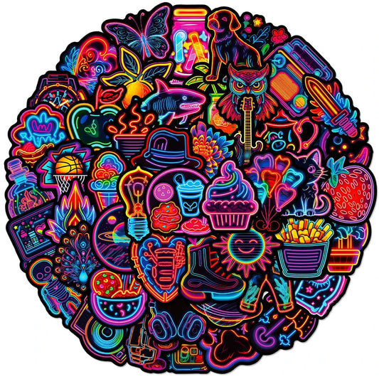 Neon Cartoon Graffiti Stickers Pack for Car, Guitar, Motorcycle, Suitcase, DIY Toy Gift