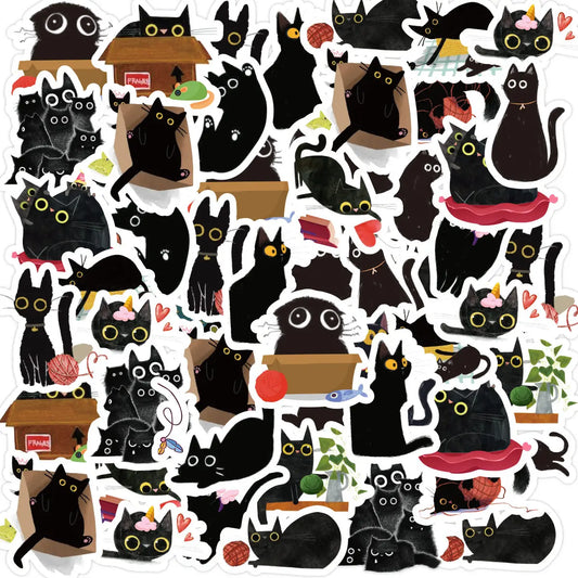 Etori Life 46pcs PVC Cute Cartoon Japanese Black Cat Pattern Student DIY Cups,Scrapbooks,Laptops Decoration Stickers