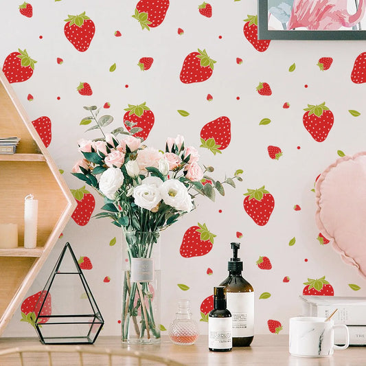 Strawberry Fruit Wall Stickers For Living Room Background Decor Decals Bedroom Beautify Home Decoration Self-adhesive Wallpaper