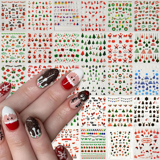 3D Glitter Christmas Nail Stickers: Santa, Snowflake, Tree