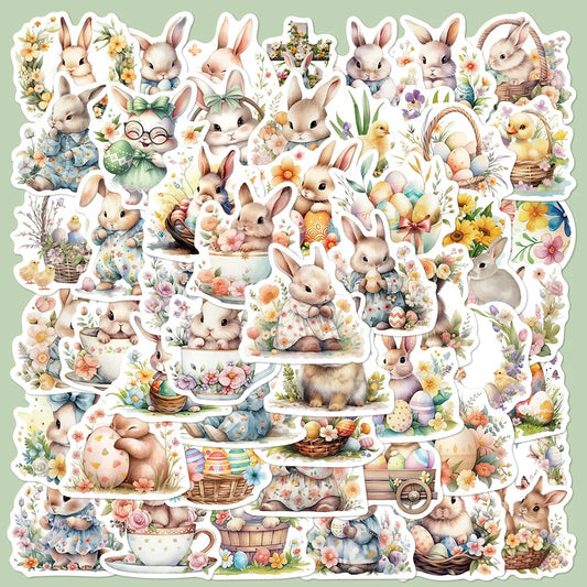50Pcs Cute Rabbit Cartoon Stickers for Helmet, Wall, DIY Decoration