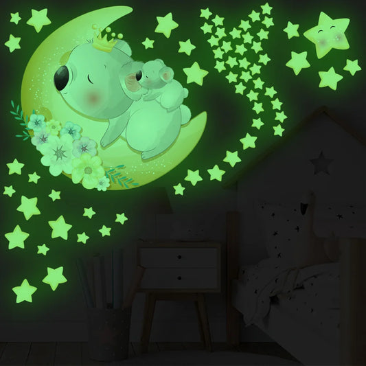 Glow in the Dark Cartoon Animal Wall Stickers for Kids Room Decor