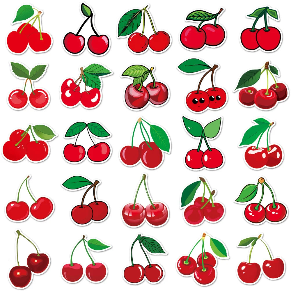 10/50pcs Fruit Cherry Sticker Notebook Computer Guitar Mobile Phone Cup Craft Supplies Scrapbook Materials Stationery Sticker